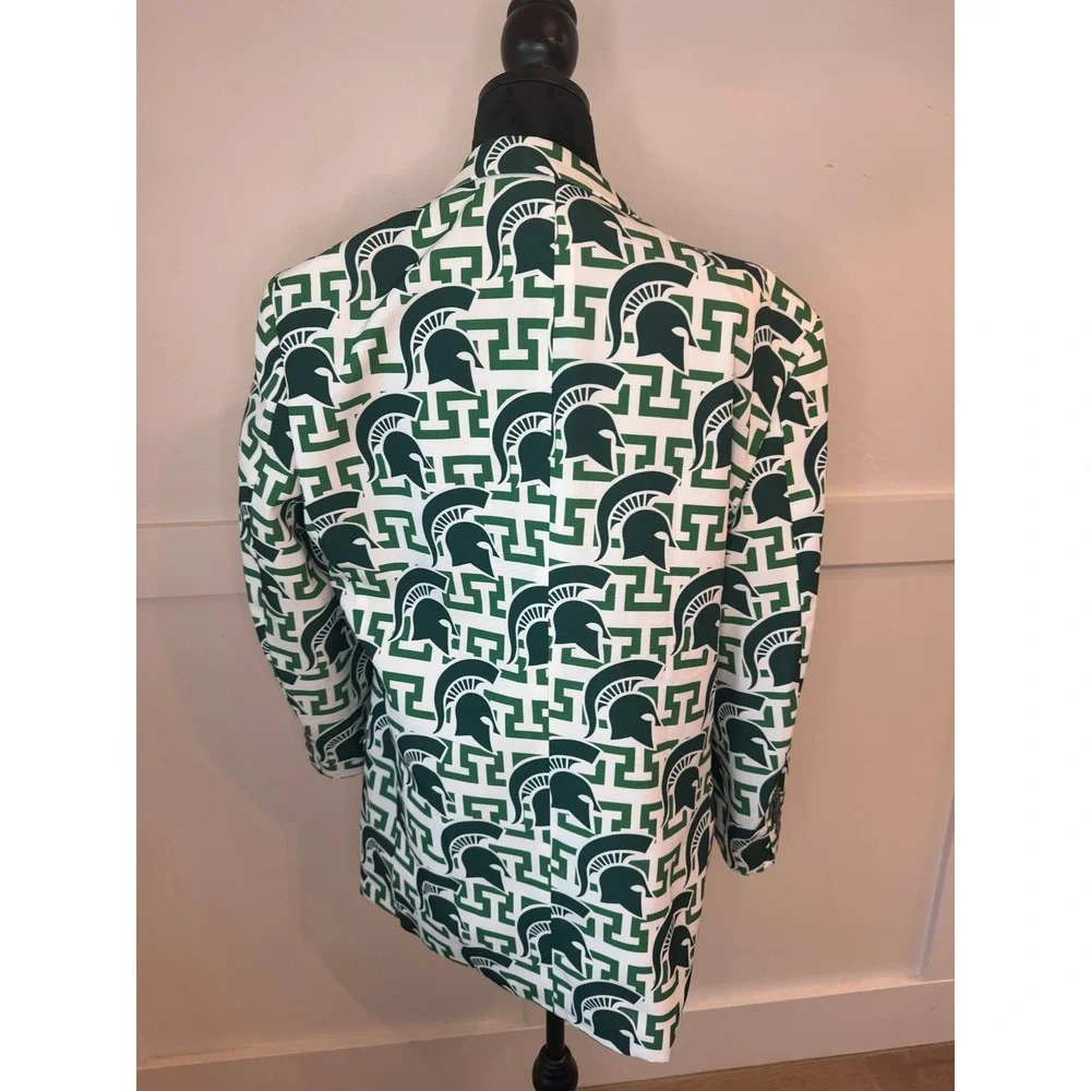 Shinesty Michigan State Spartans Blazer Mens 42 Green White Logo Suit Jacket